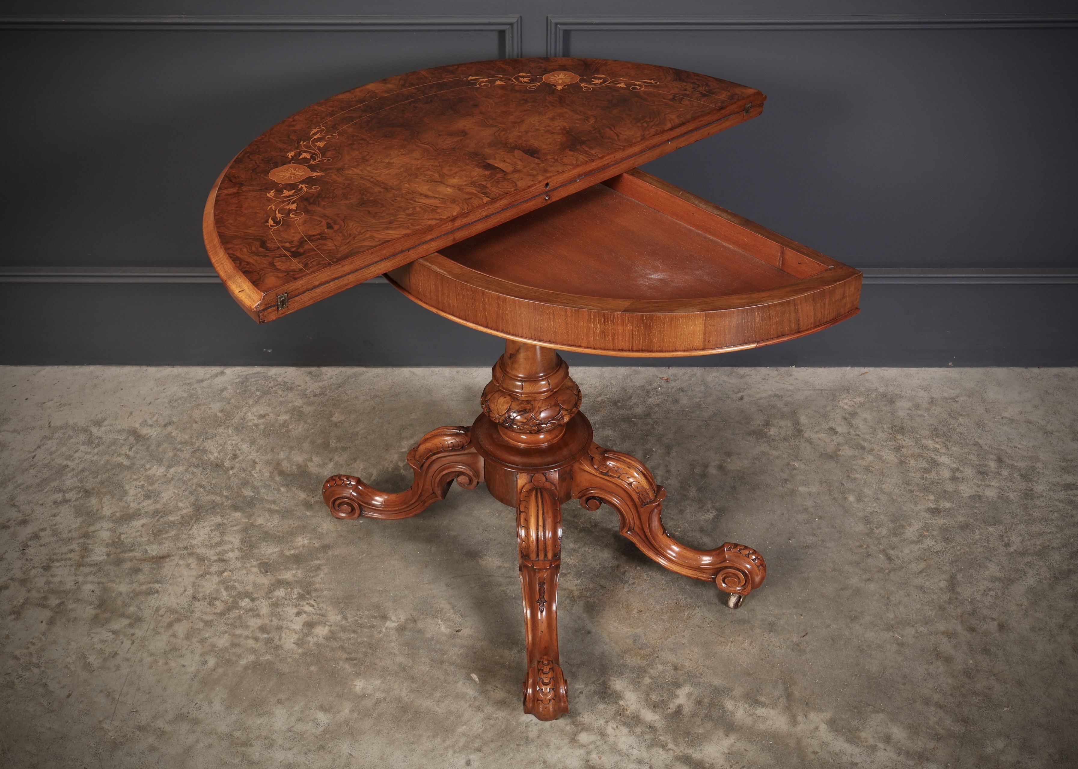 Victorian Marquetry Inlaid Burr Walnut Card Table - Image 7